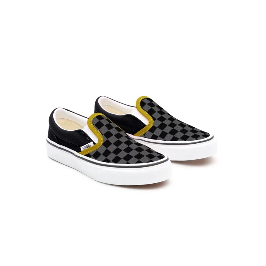 Vans Kids Customs Black Checkerboard Slip-On Shoes (4-8 Years)