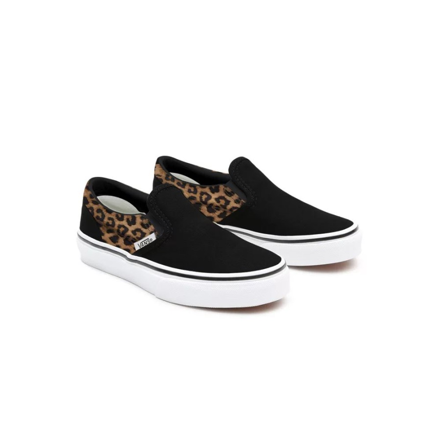 Vans Kids Customs Black Leopard Slip-On Shoes (4-8 Years)