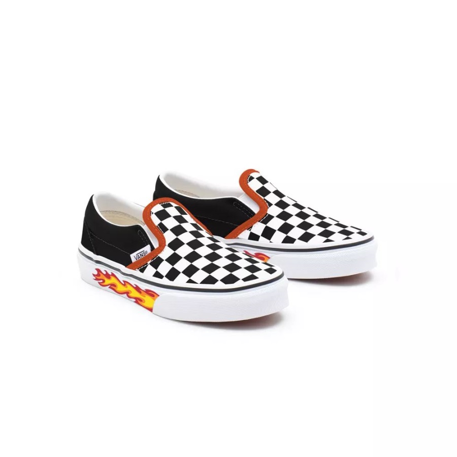 Vans Kids Customs Checkerboard Flame Slip-On Shoes (4-8 Years)