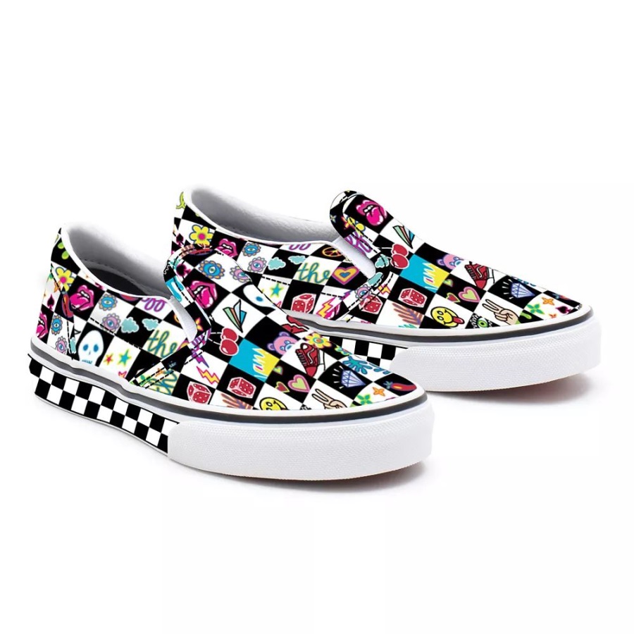 Vans Kids Customs Doodle Check Slip-On Shoes (4-8 Years)