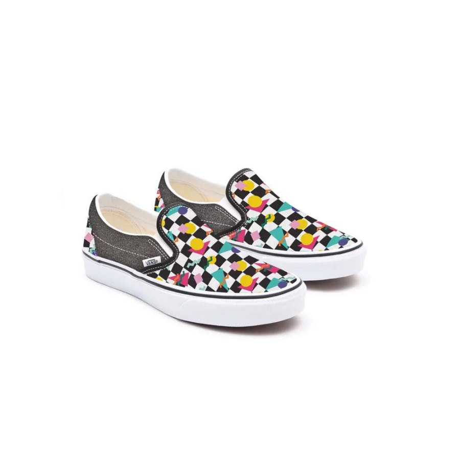 Vans Kids Customs Glitter Geometric Checkerboard Slip-On Shoes (4-8 Years)