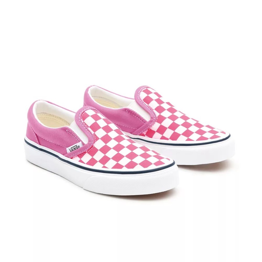 Vans Kids Customs Pink Checkerboard Slip-On Shoes (4-8 Years)