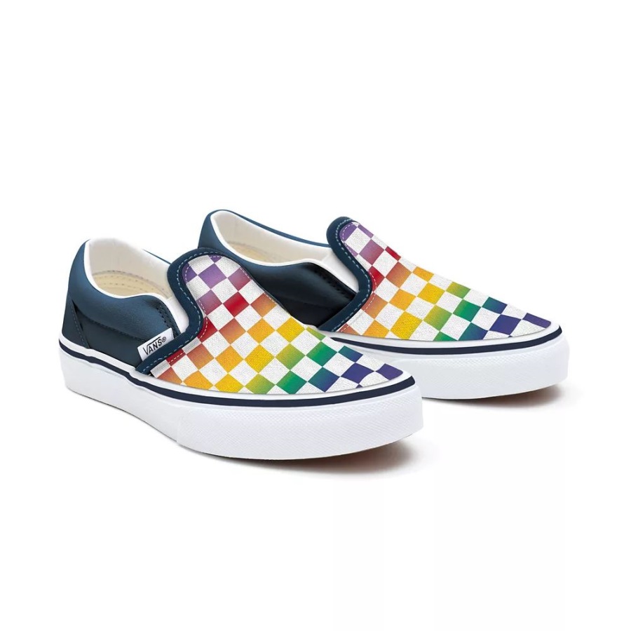 Vans Kids Customs Rainbow Checkerboard Slip-On Shoes (4-8 Years)