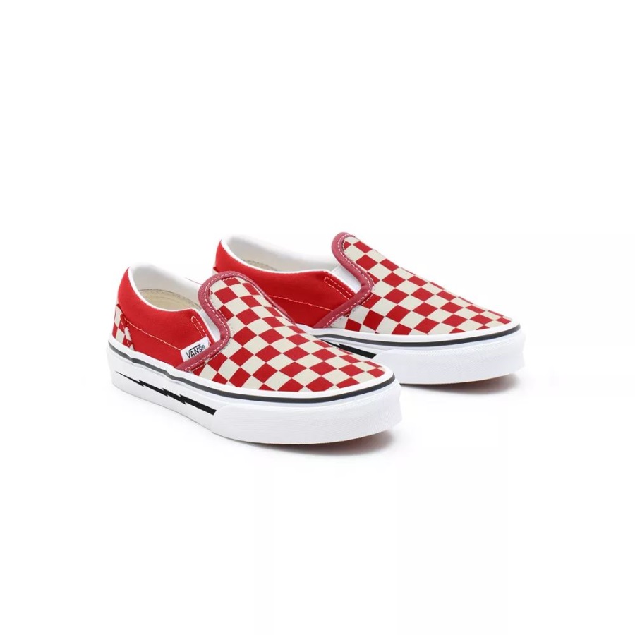 Vans Kids Customs Red Checkerboard Slip-On Shoes (4-8 Years)