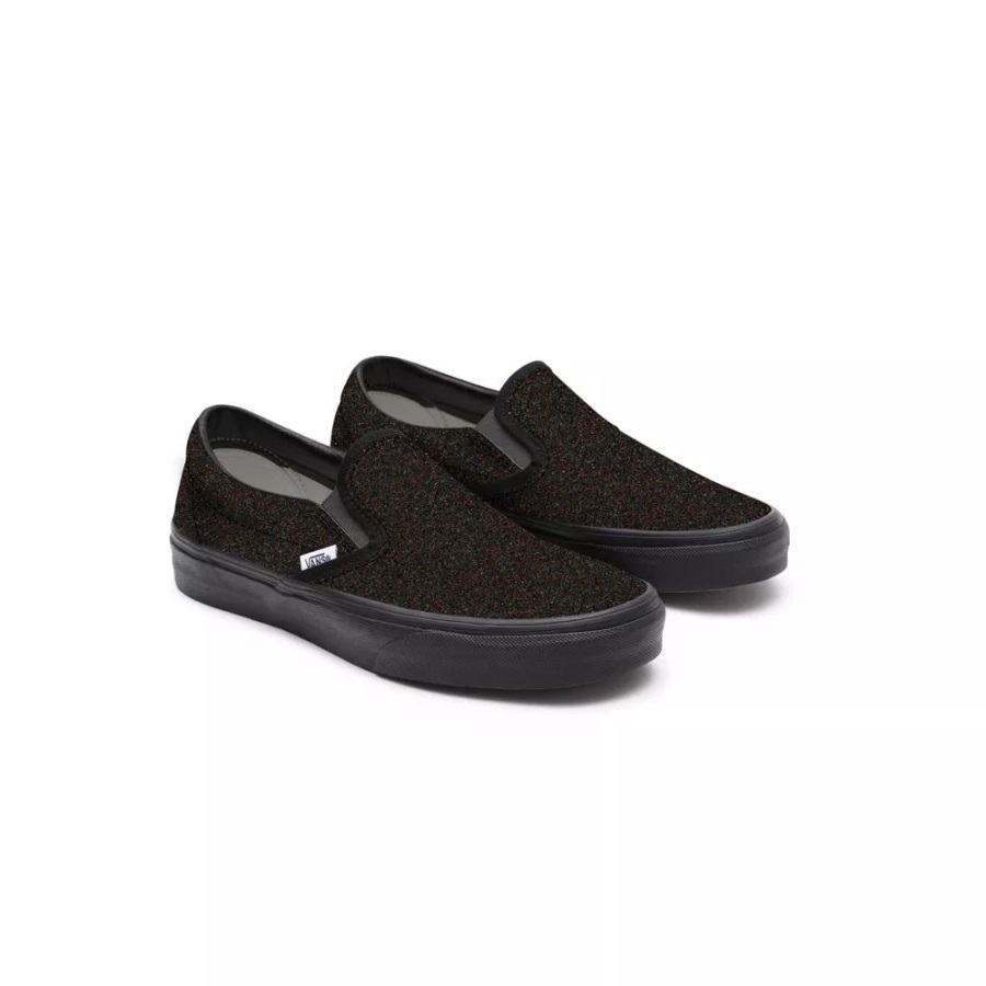 Vans Kids Customs Total Black Glitter Slip-On Shoes (4-8 Years)