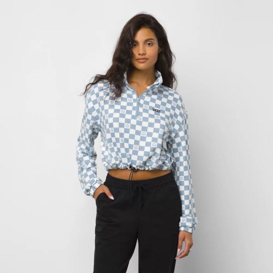 Vans Left Chest Print Half Zip Sweater Blue