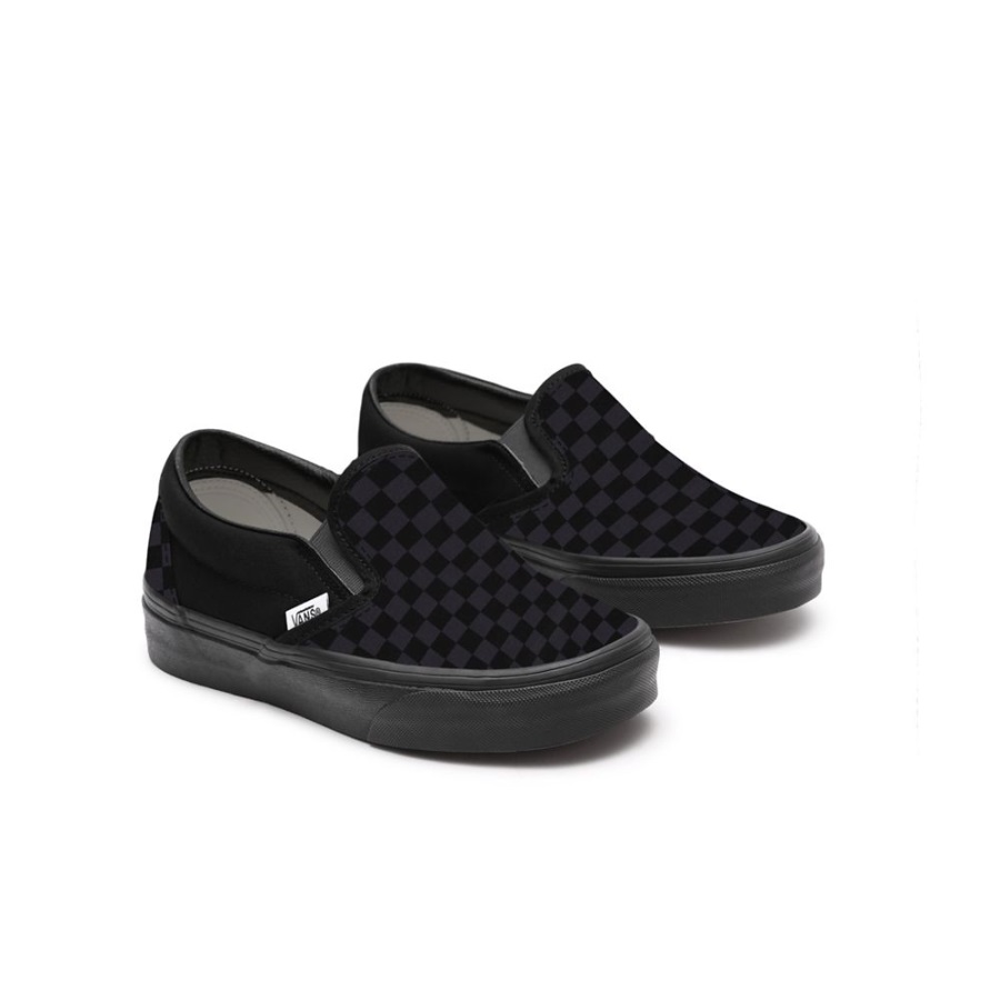 Vans Toddler Customs Total Black Checkerboard Slip-On Shoes (1-4 Years)