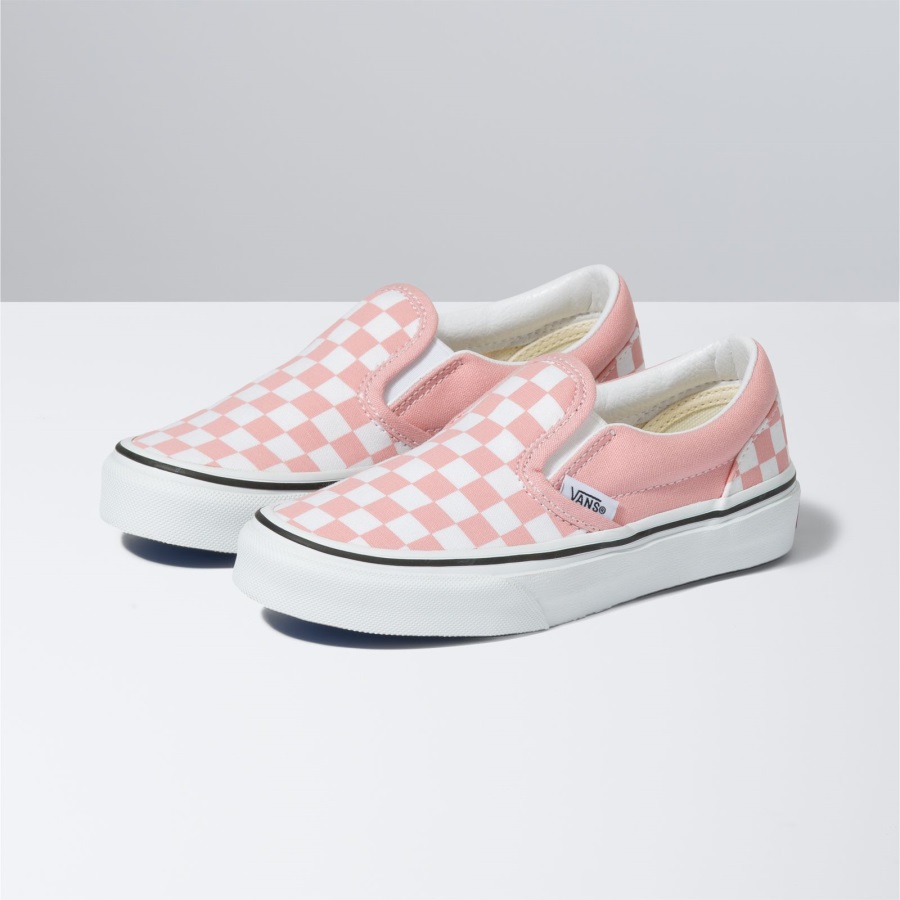 Vans Kids Checkerboard Classic Slip-On Powder Pink-True White