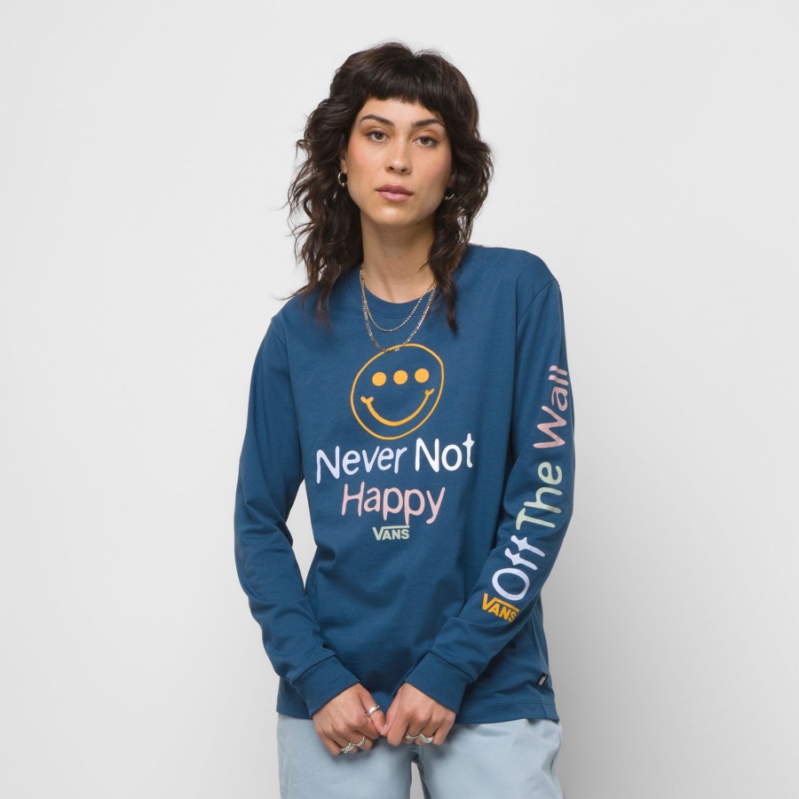 Vans Never Not Happy Long Sleeve BFF Tee Dark Denim