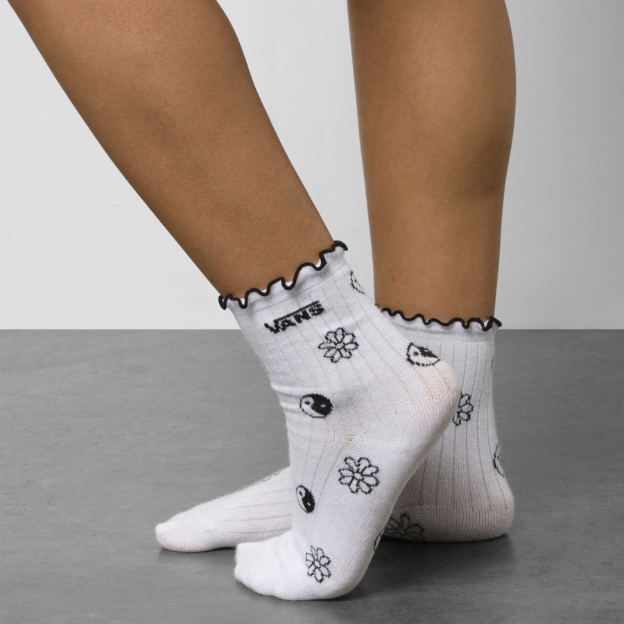 Vans Ruffle Crew Sock 6.5-10 White-Black