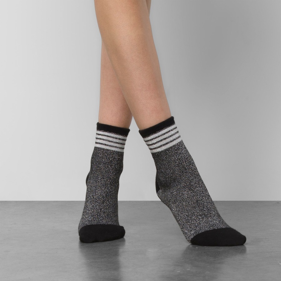 Vans Tinsel Crew Sock Size 6.5-10 Black-Silver