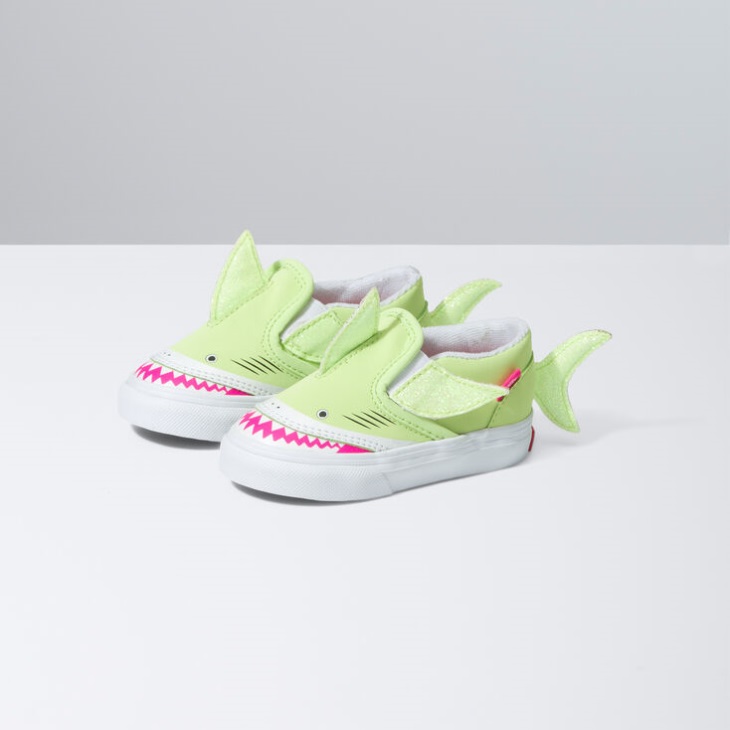 Vans Toddler Slip-On V Shark Green Gecko-True White