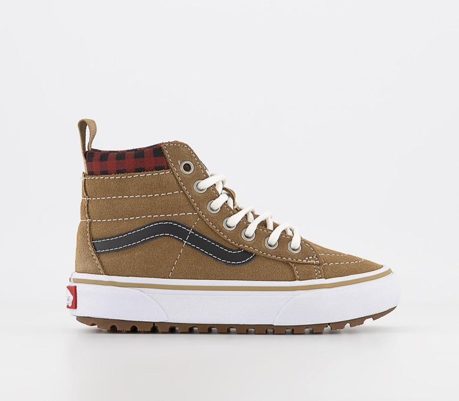 Vans Sk8 Hi Kids Trainers Plaid Brown Black