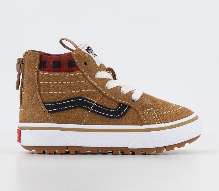 Vans Sk8 Hi Zip Toddler Trainers Plaid Brown Black