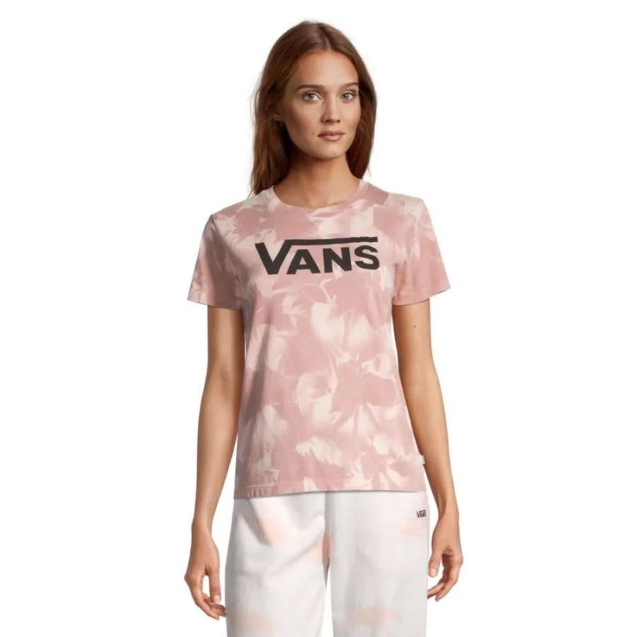 Vans Women's Logo Wash Crew T Shirt Peach Whip Wash