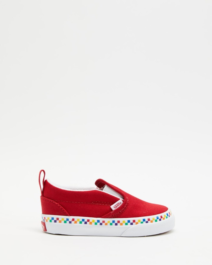 Vans Rainbow Checkerboard Velcro Slip-Ons - Babies Red-True White
