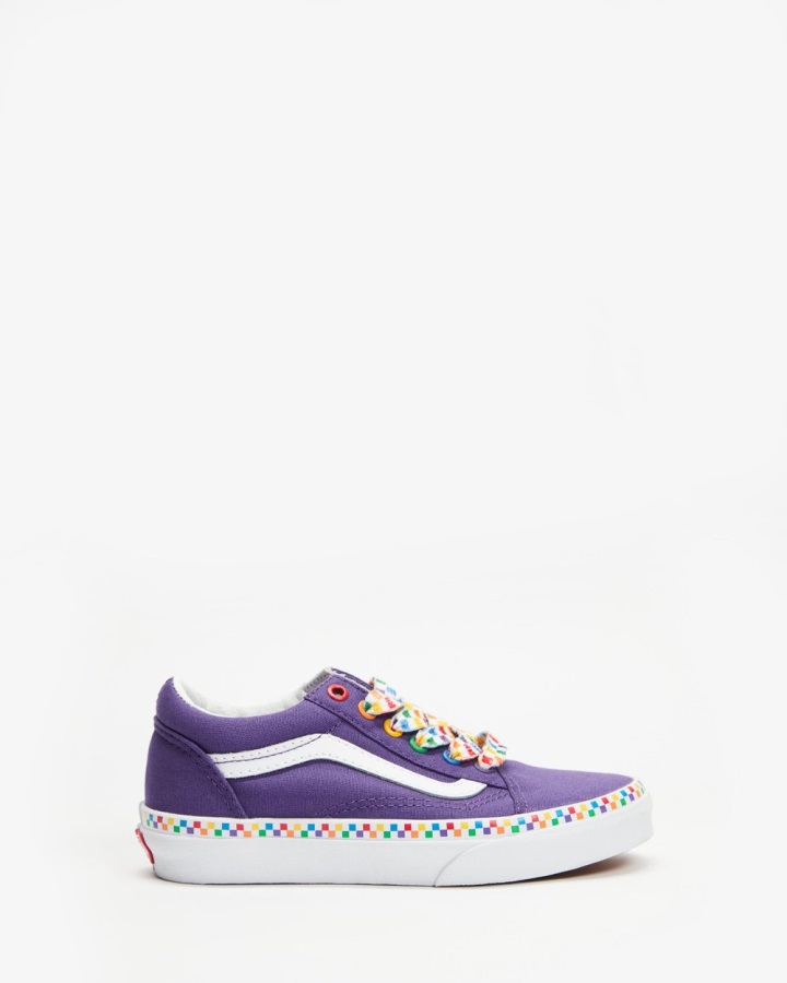 Vans Old Skool Rainbow Checkerboard - Kids Heliotrope-True White