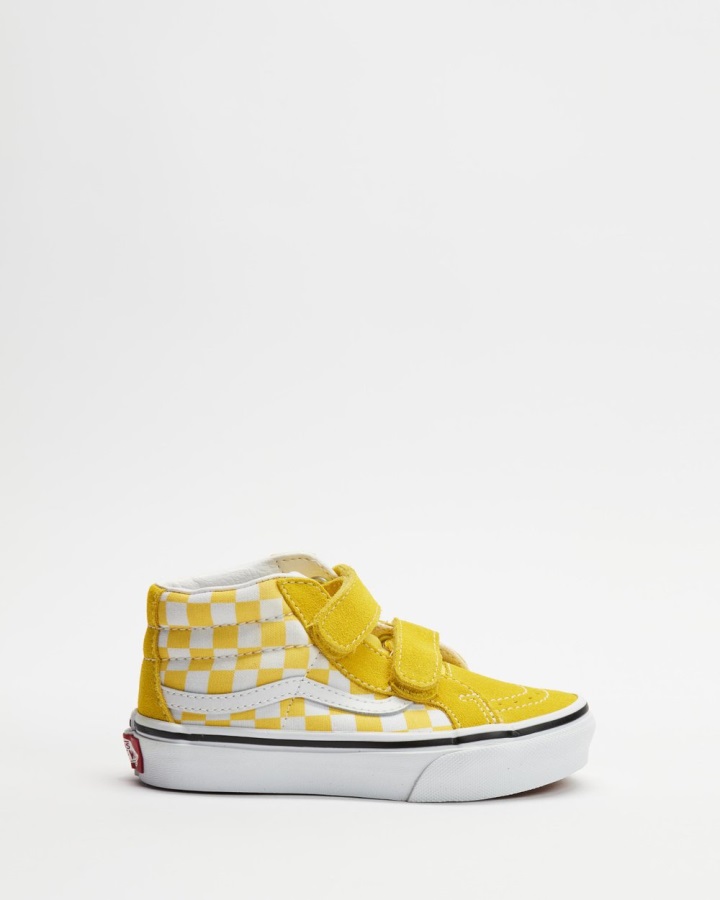 Vans Velcro Sk8-Mid Reissue Checkerboard Sneakers - Kids Blazing Yellow-True White