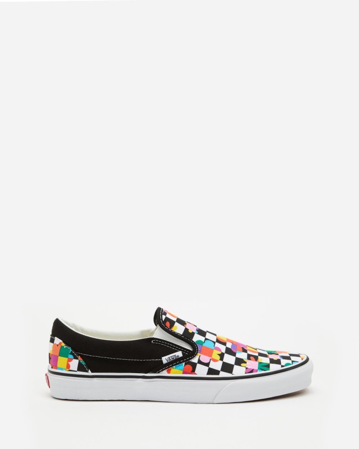 Vans Floral Checkerboard Classic Slip-Ons - Unisex Black-True White